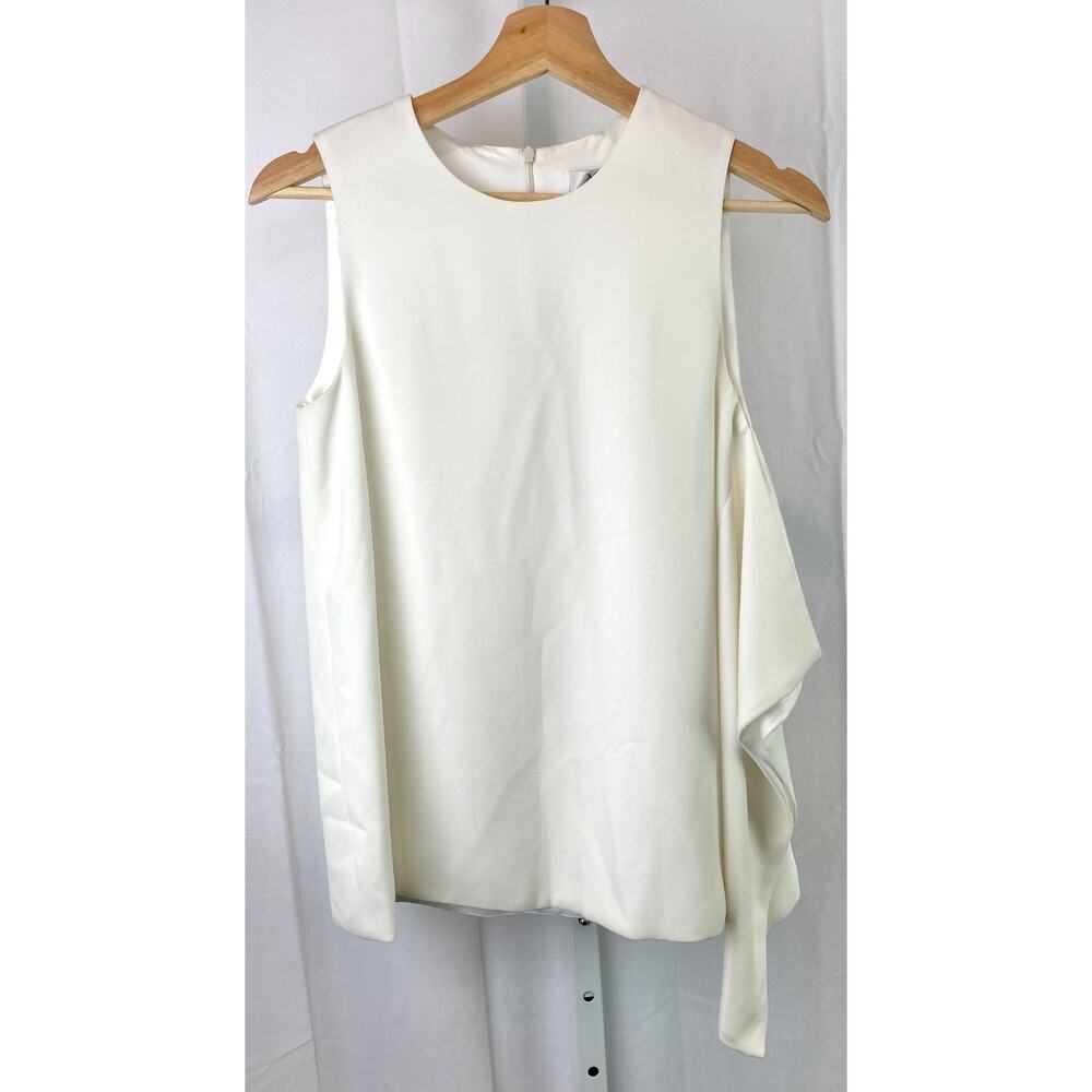 MAX MARA Estimated XS S Italy Caldeo Side Ruffle Top Sleeveless Asymmetric White